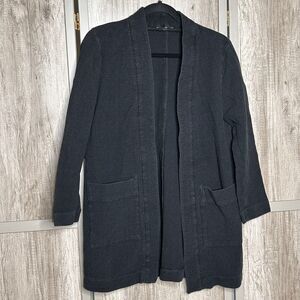 Eileen Fisher Duster Pockets Open Front black Textured Cardigan